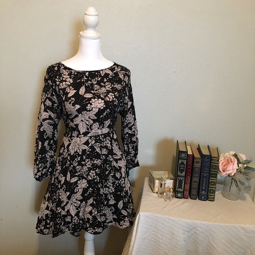 Blush and Black Floral Dress